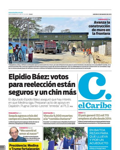 Portada Periódico El Caribe, Jueves 21 de Marzo 2019