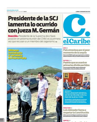 Portada Periódico El Caribe, Lunes 11 de Marzo 2019