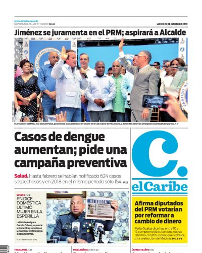 Portada Periódico El Caribe, Lunes 25 de Marzo 2019