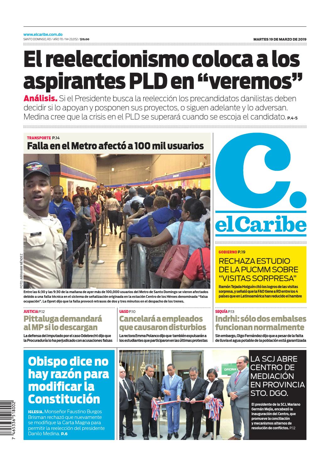 Portada Periódico El Caribe, Martes 19 de Marzo 2019