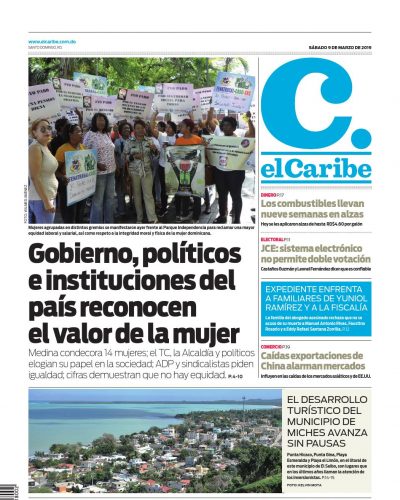 Portada Periódico El Caribe, Sábado 08 de Marzo 2019