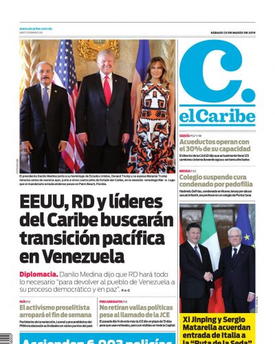 Portada Periódico El Caribe, Sábado 23 de Marzo 2019