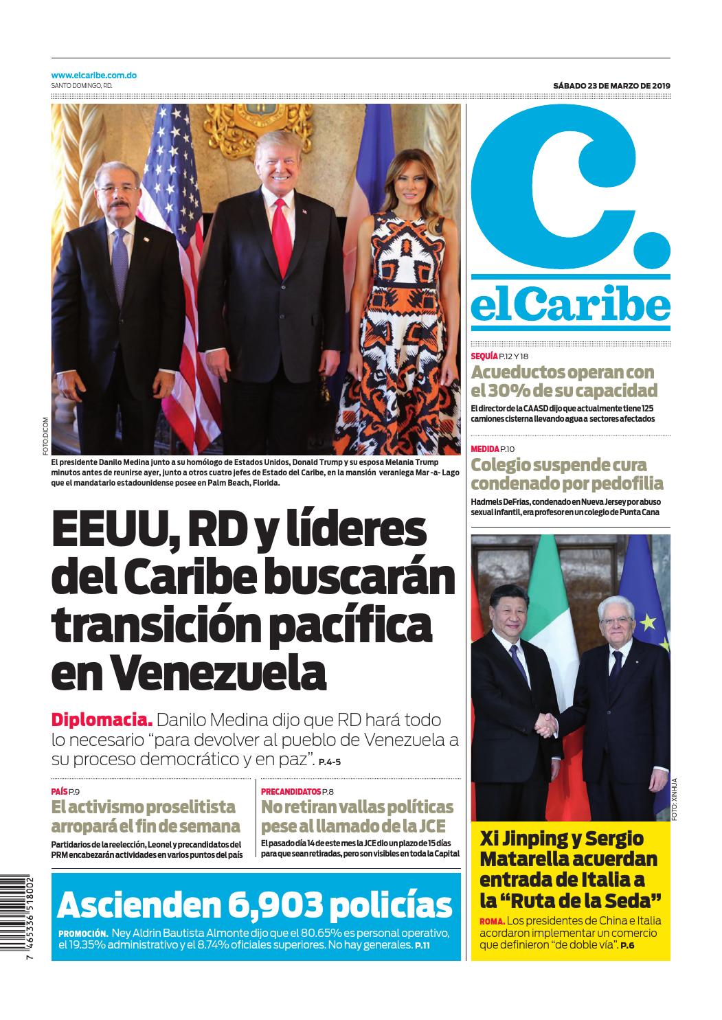 Portada Periódico El Caribe, Sábado 23 de Marzo 2019