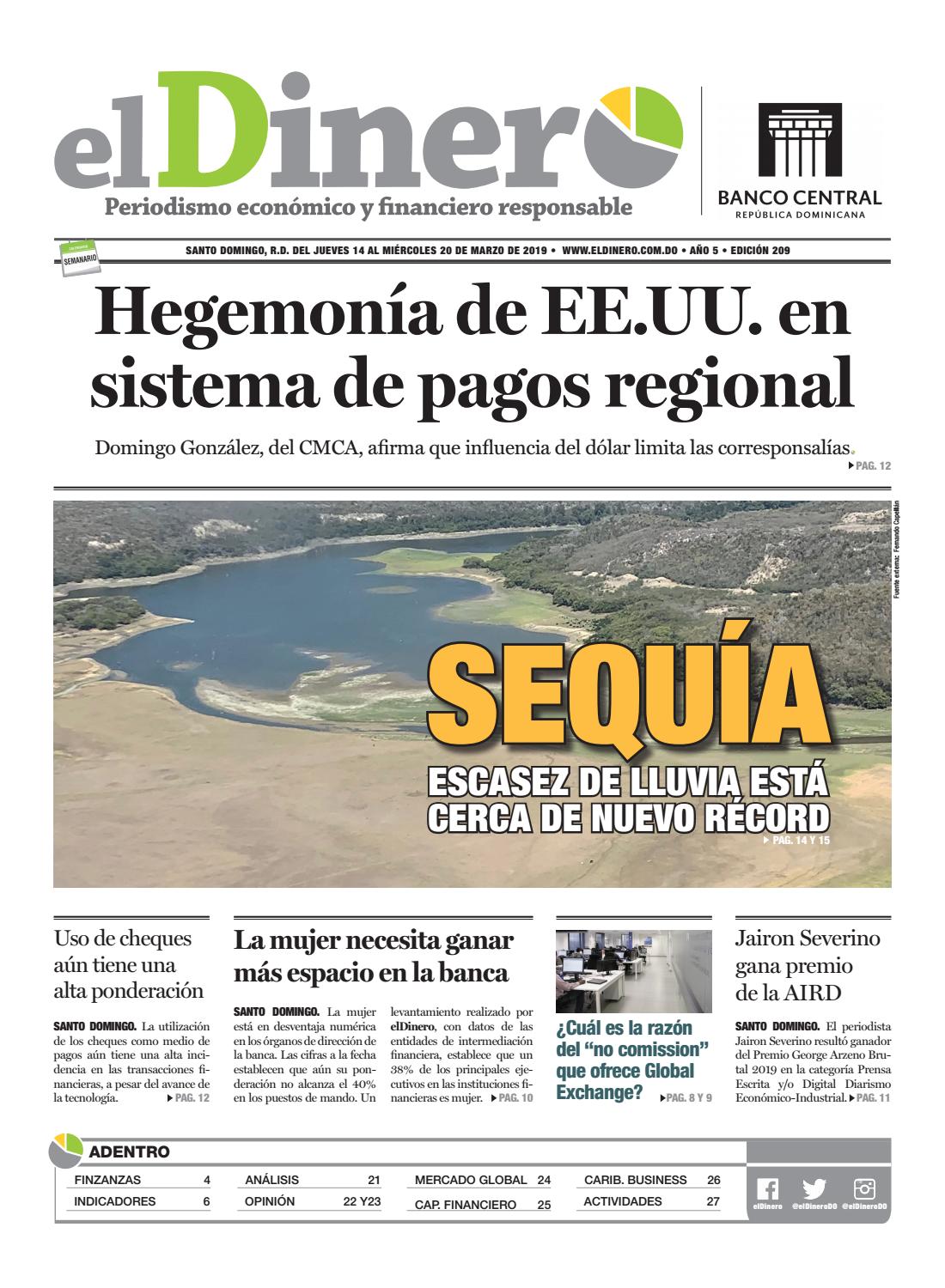 Portada Periódico El Dinero, Jueves 14 de Marzo 2019