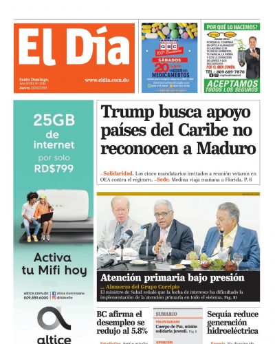 Portada Periódico El Día, Jueves 21 de Marzo 2019