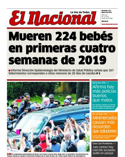 Portada Periódico El Nacional, Sábado 02 de Marzo 2019
