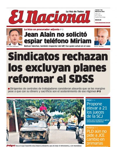 Portada Periódico El Nacional, Jueves 07 de Marzo 2019
