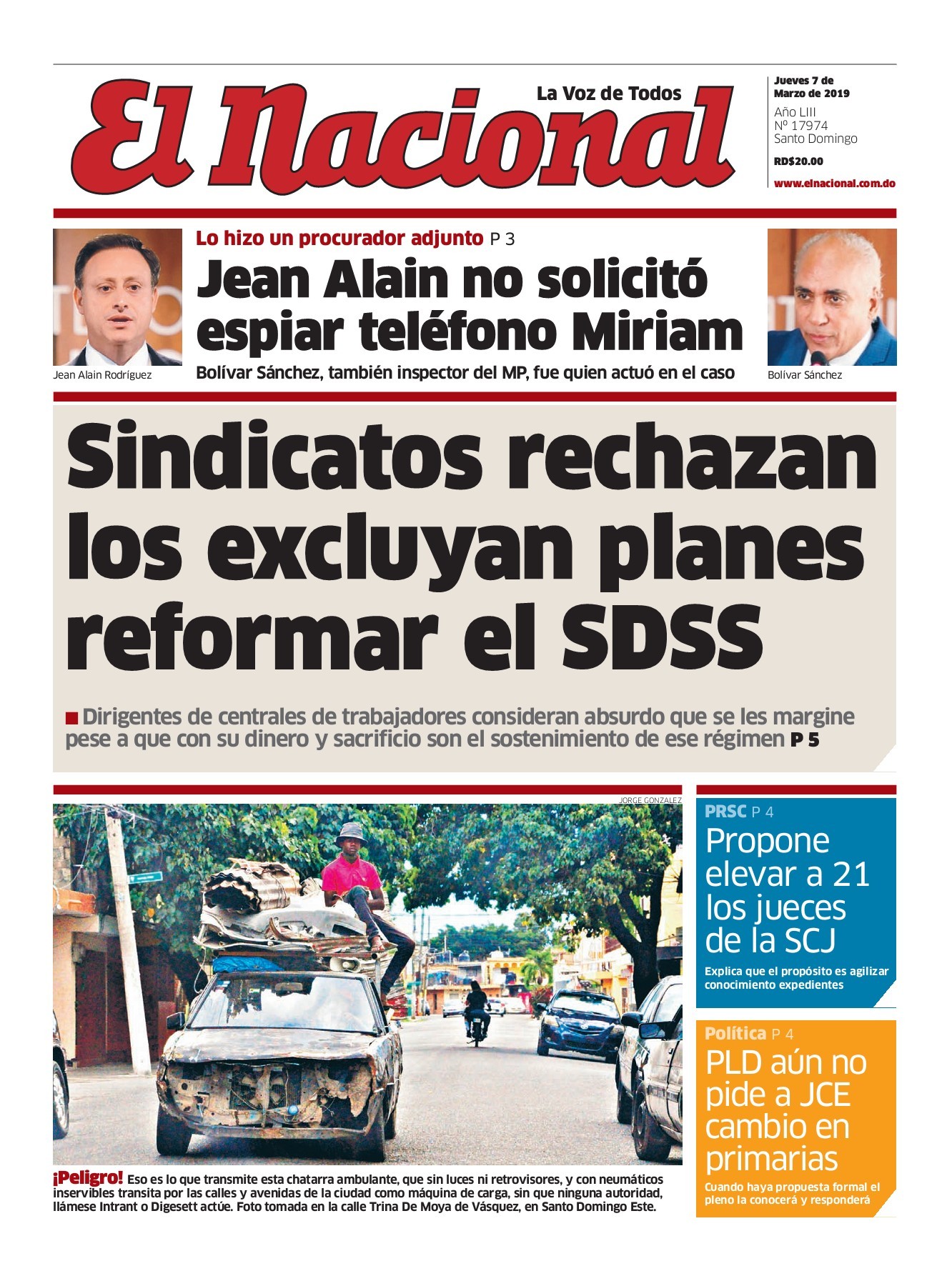 Portada Periódico El Nacional, Jueves 07 de Marzo 2019