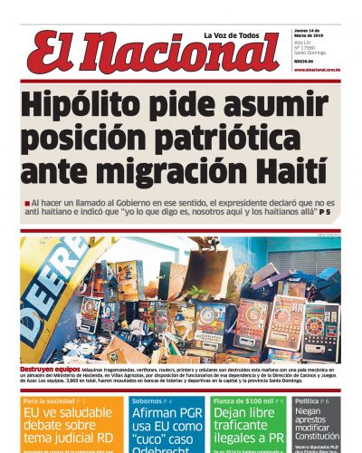 Portada Periódico El Nacional, Jueves 14 de Marzo 2019