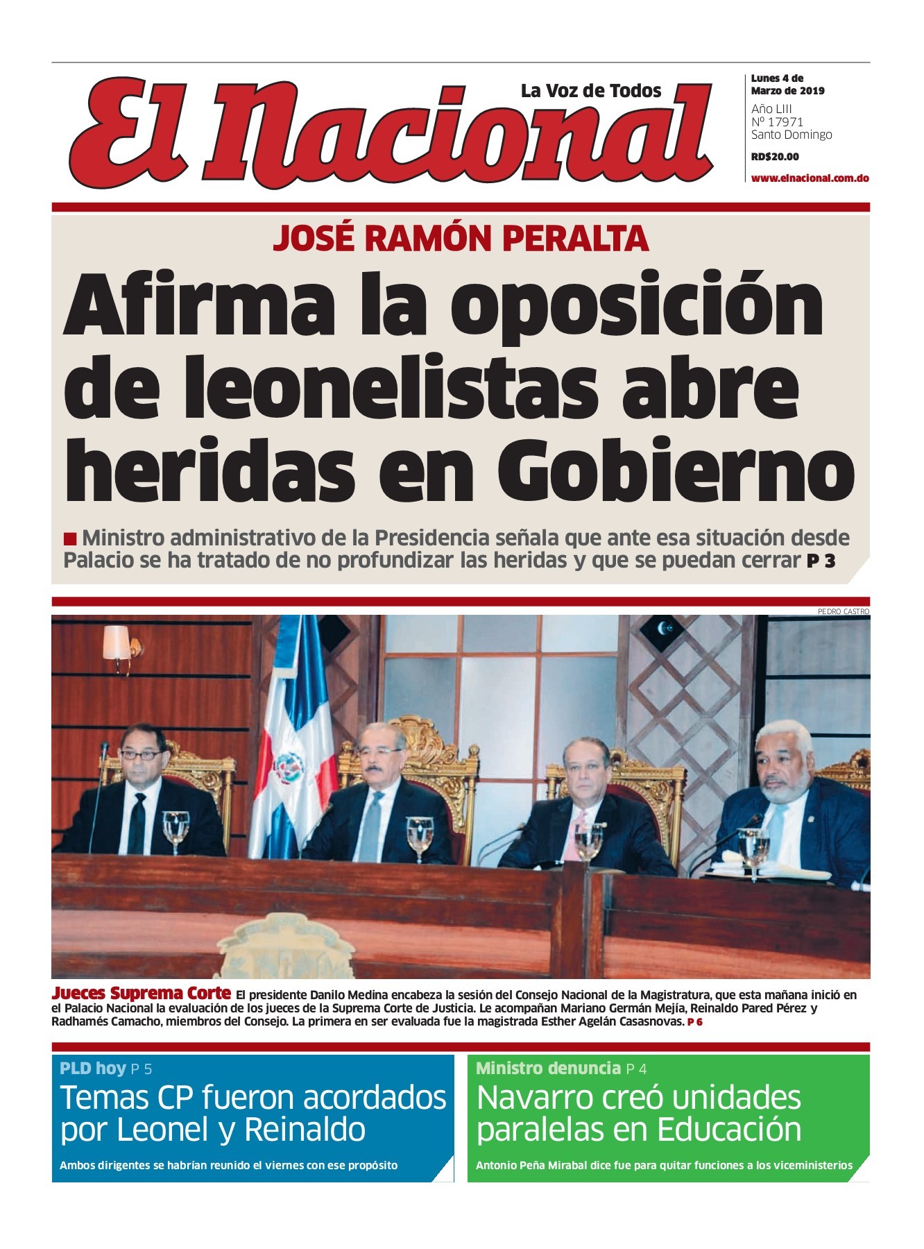 Portada Periódico El Nacional, Lunes 04 de Marzo 2019