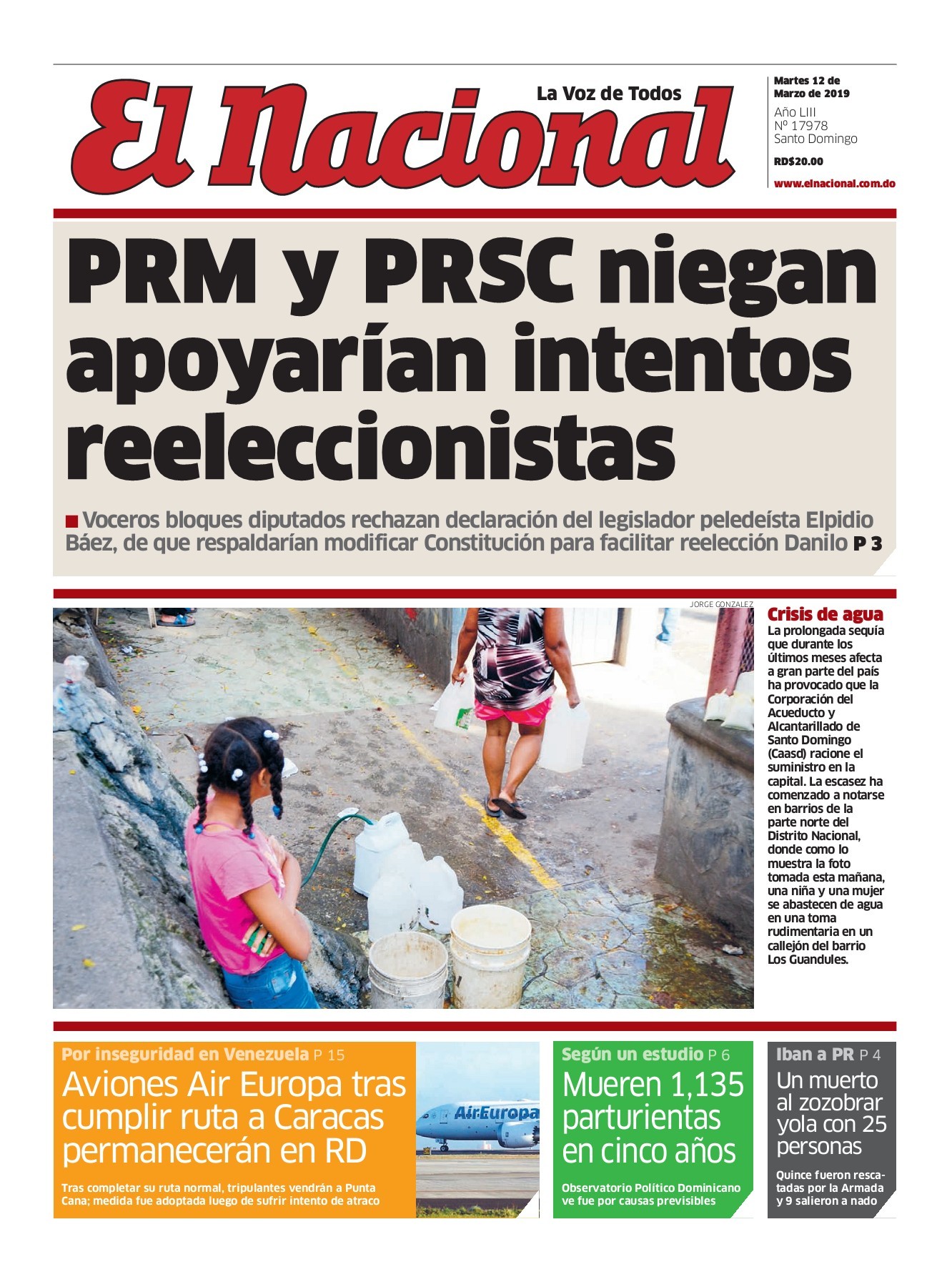 Portada Periódico El Nacional, Martes 12 de Marzo 2019