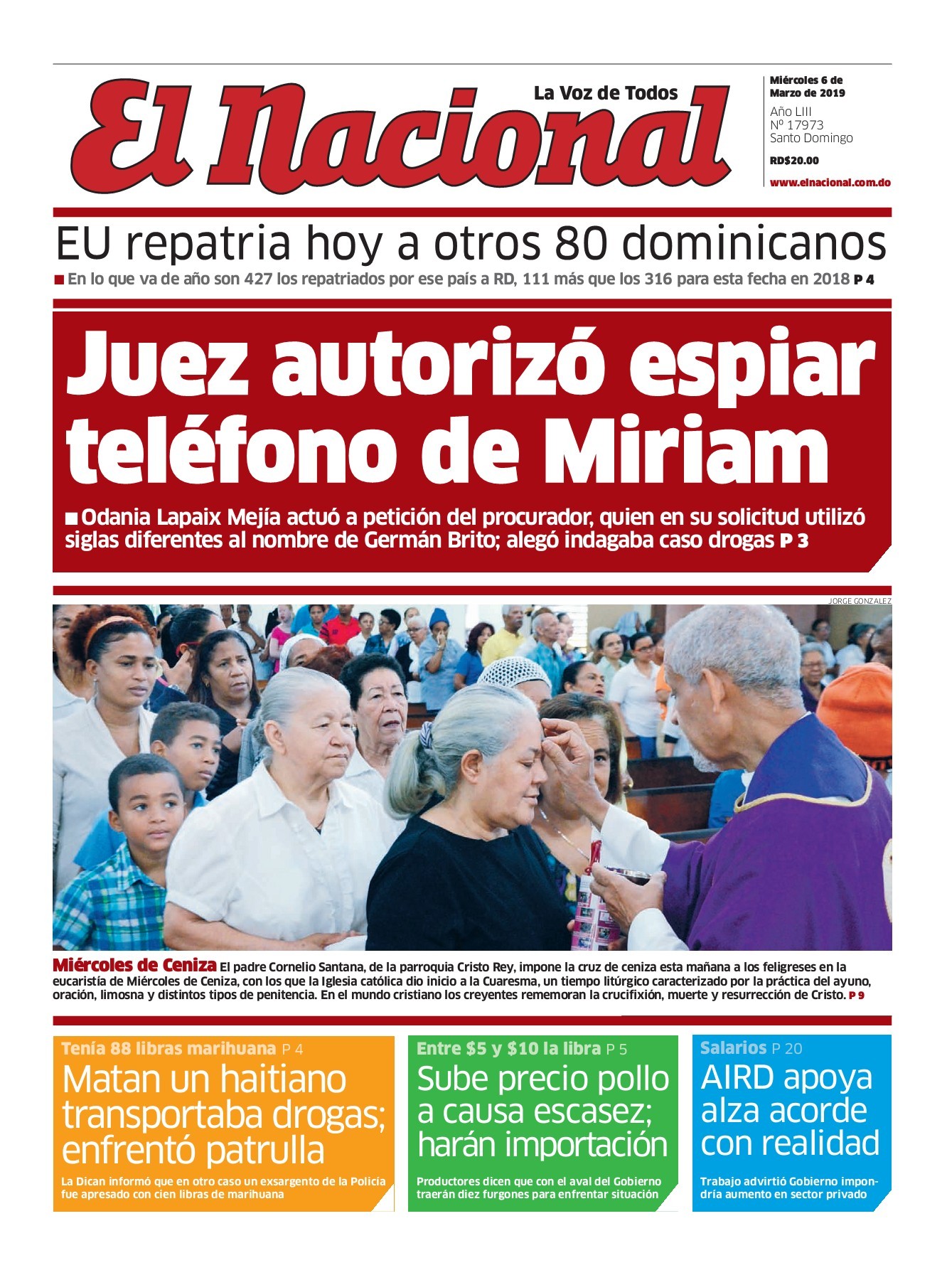Portada Periódico El Nacional, Miércoles 06 de Marzo 2019