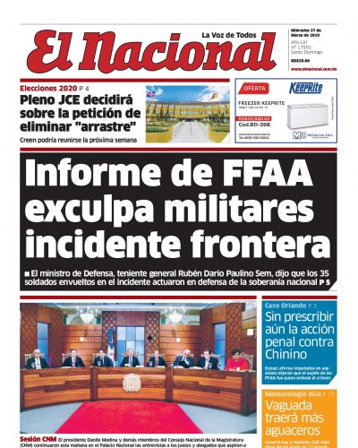 Portada Periódico El Nacional, Miércoles 27 de Marzo 2019