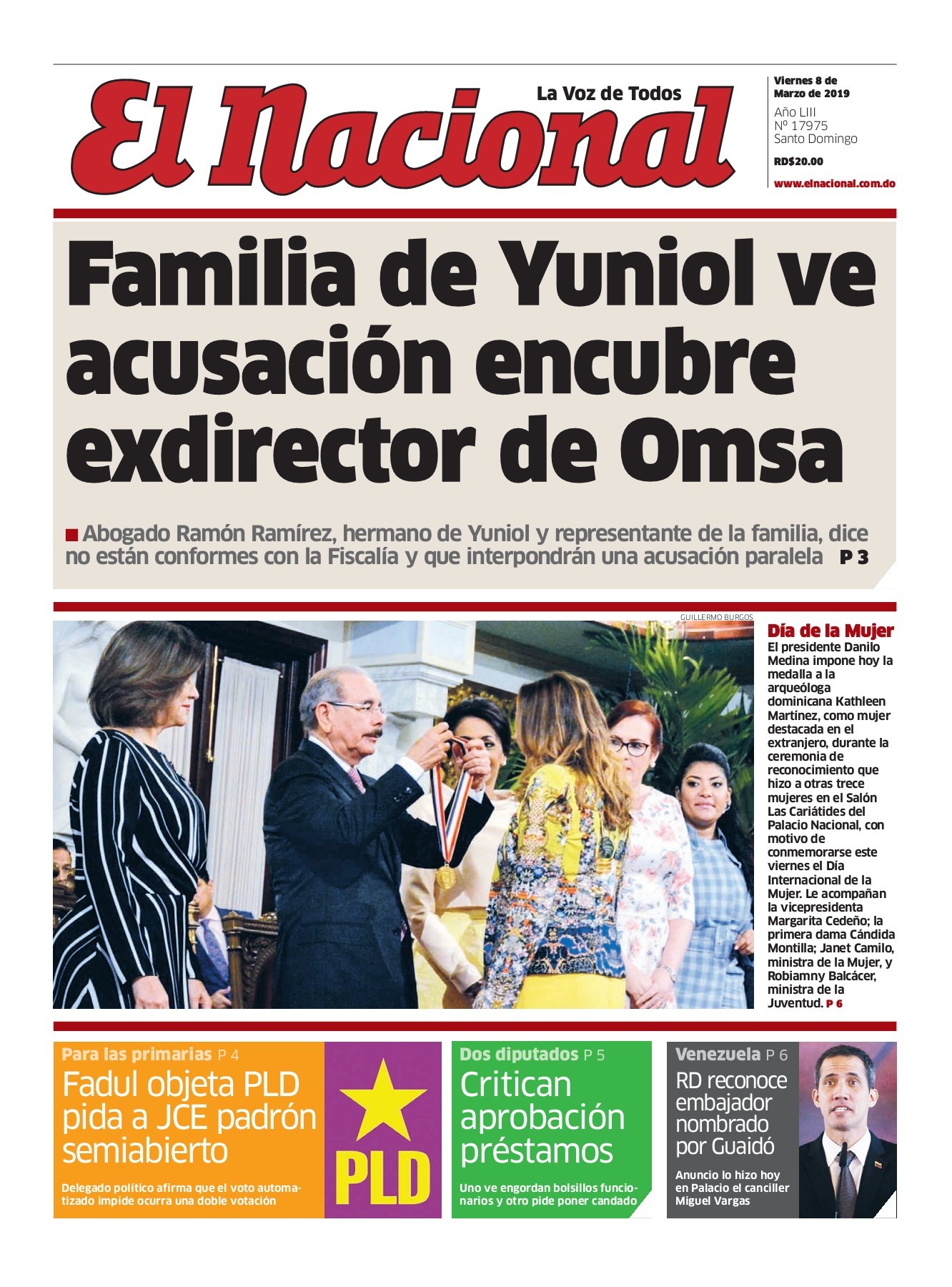 Portada Periódico El Nacional, Viernes 08 de Marzo 2019