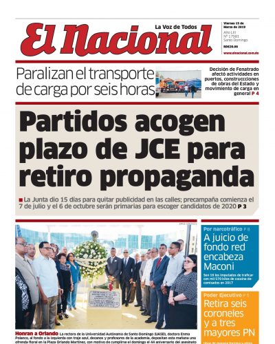 Portada Periódico El Nacional, Viernes 15 de Marzo 2019