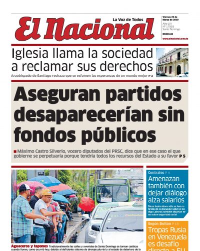 Portada Periódico El Nacional, Viernes 29 de Marzo 2019