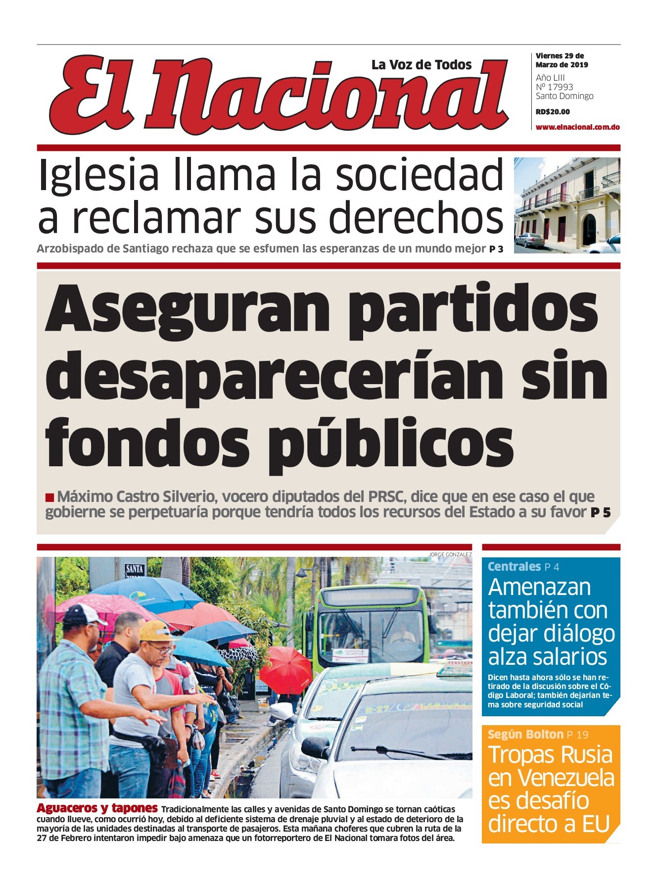 Portada Periódico El Nacional, Viernes 29 de Marzo 2019
