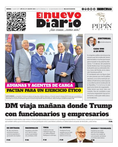Portada Periódico El Nuevo Diario, Jueves 21 de Marzo 2019
