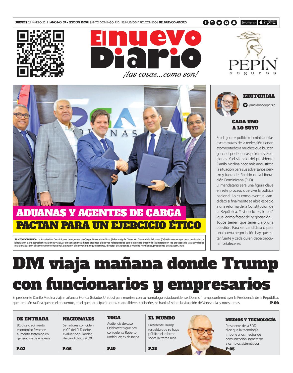 Portada Periódico El Nuevo Diario, Jueves 21 de Marzo 2019