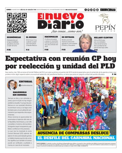 Portada Periódico El Nuevo Diario, Lunes 04 de Marzo 2019