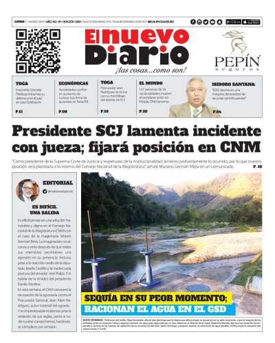 Portada Periódico El Nuevo Diario, Lunes 11 de Marzo 2019