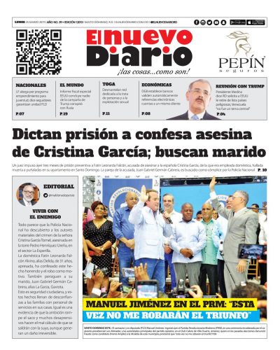 Portada Periódico El Nuevo Diario, Lunes 25 de Marzo 2019