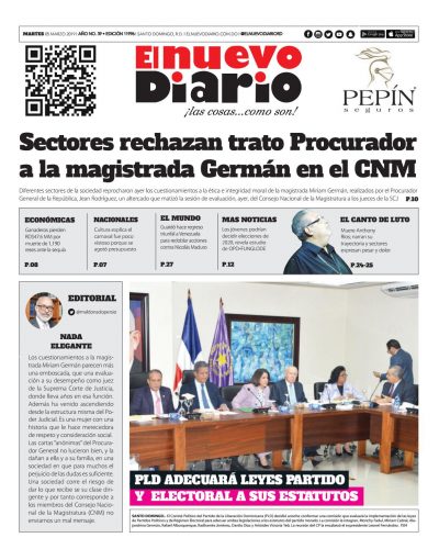Portada Periódico El Nuevo Diario, Martes 05 de Marzo 2019