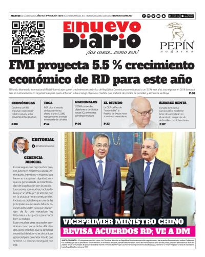 Portada Periódico El Nuevo Diario, Martes 26 de Marzo 2019