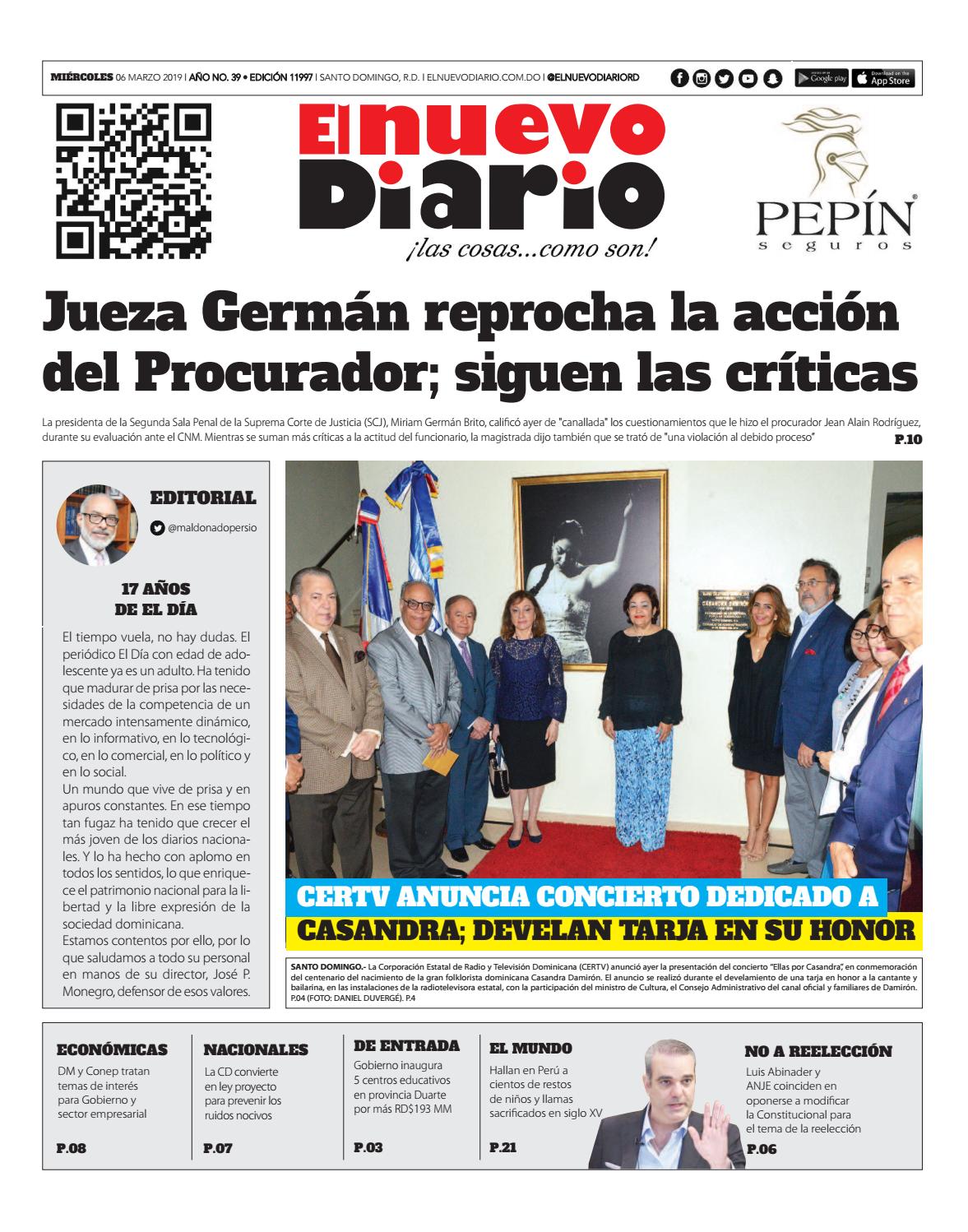 Portada Periódico El Nuevo Diario, Miércoles 06 de Marzo 2019