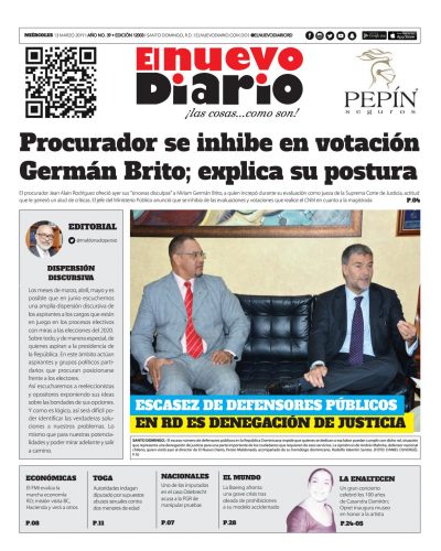 Portada Periódico El Nuevo Diario, Miércoles 13 de Marzo 2019