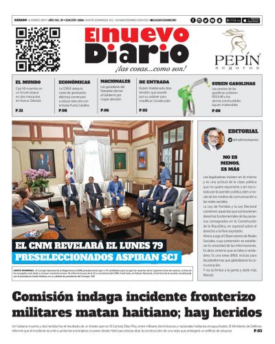 Portada Periódico El Nuevo Diario, Sábado 16 de Marzo 2019