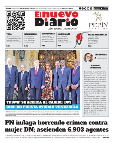 Portada Periódico El Nuevo Diario, Sábado 23 de Marzo 2019