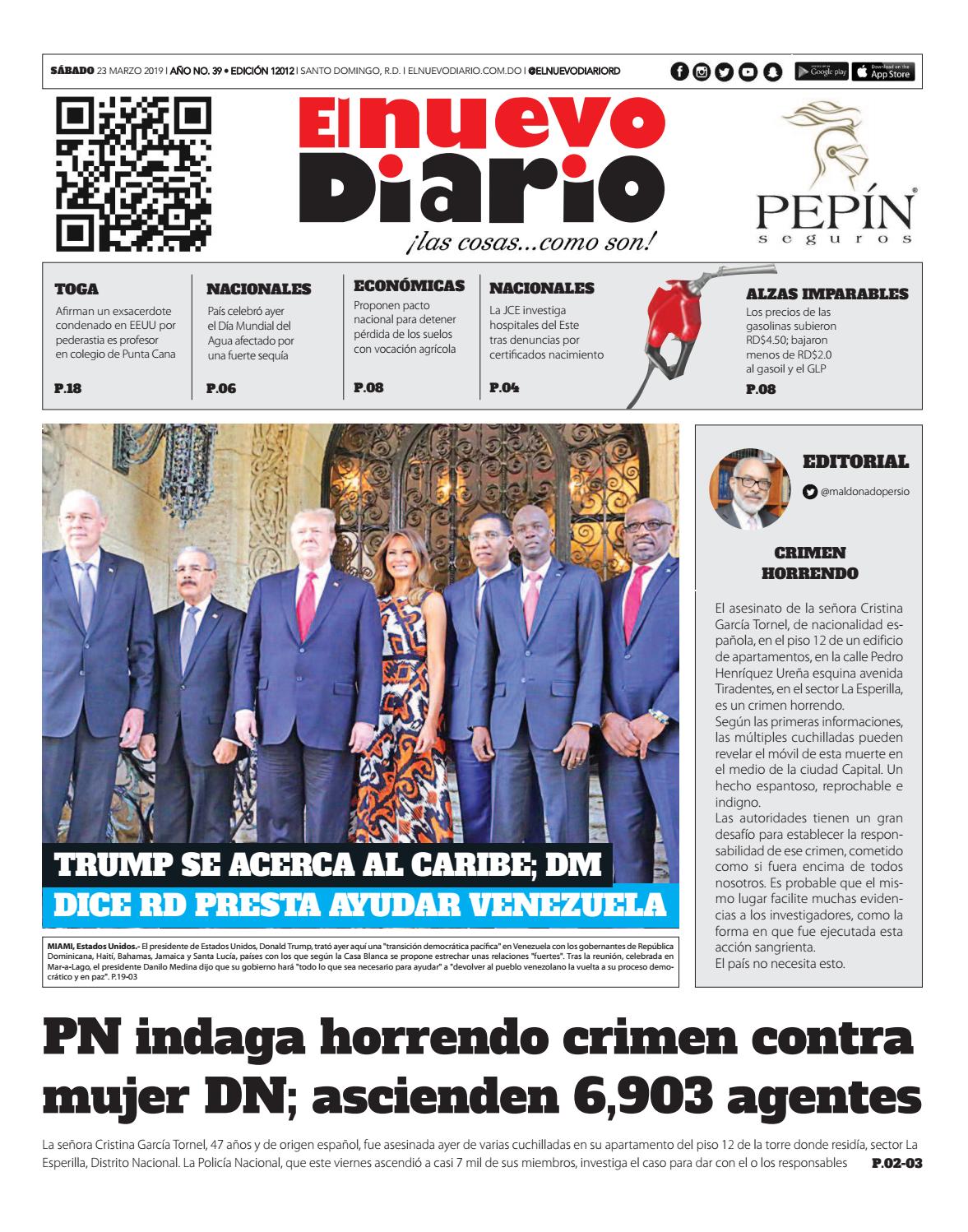 Portada Periódico El Nuevo Diario, Sábado 23 de Marzo 2019