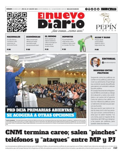 Portada Periódico El Nuevo Diario, Sábado 30 de Marzo 2019
