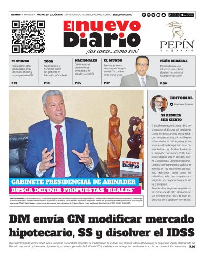 Portada Periódico El Nuevo Diario, Viernes 01 de Marzo 2019
