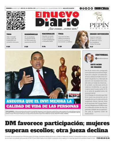 Portada Periódico El Nuevo Diario, Viernes 08 de Marzo 2019