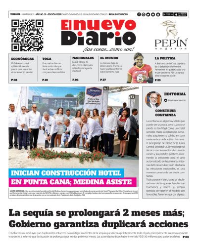 Portada Periódico El Nuevo Diario, Viernes 15 de Marzo 2019