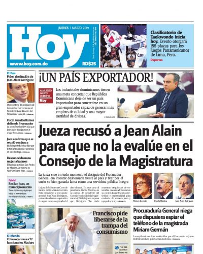 Portada Periódico Hoy, Jueves 07 de Marzo 2019