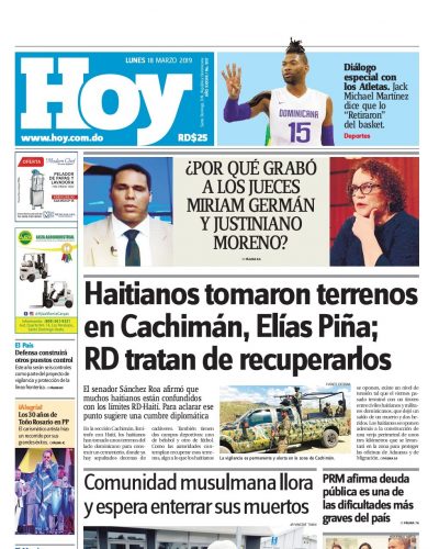 Portada Periódico Hoy, Lunes 18 de Marzo 2019