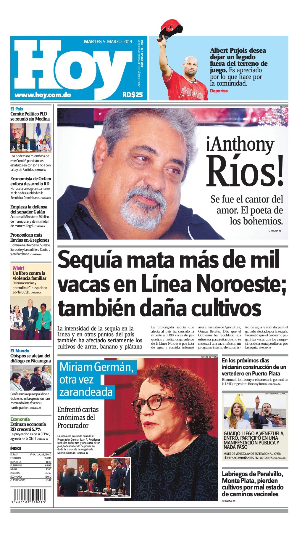 Portada Periódico Hoy, Martes 05 de Marzo 2019 Dominicana.do