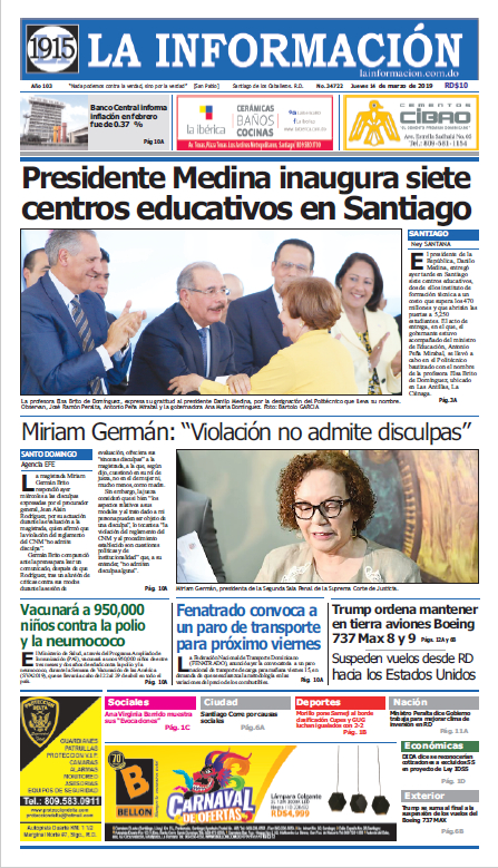 Portada Periódico La Información, Jueves 14 de Marzo 2019