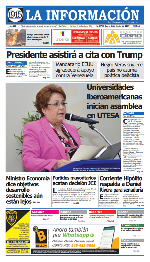 Portada Periódico La Información, Jueves 21 de Marzo 2019