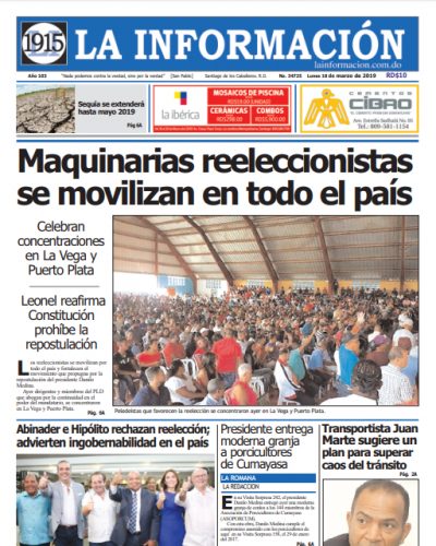 Portada Periódico La Información, Lunes 18 de Marzo 2019