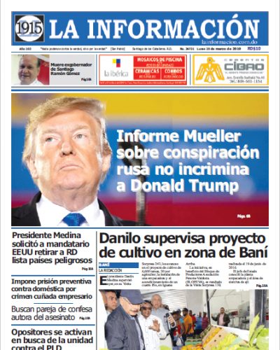 Portada Periódico La Información, Lunes 25 de Marzo 2019