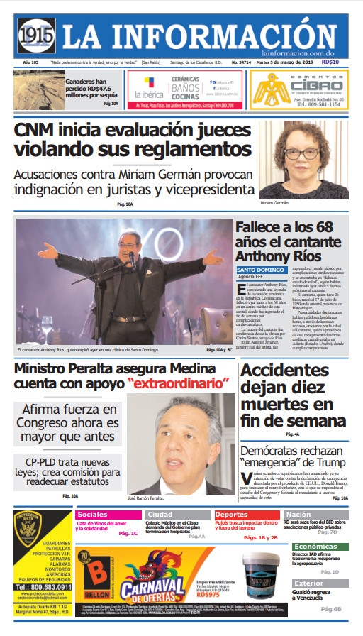 Portada Periódico La Información, Martes 05 de Marzo 2019