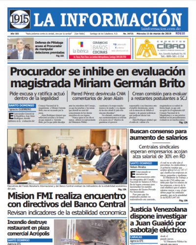 Portada Periódico La Información, Miércoles 13 de Marzo 2019