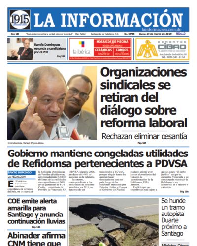 Portada Periódico La Información, Viernes 29 de Marzo 2019