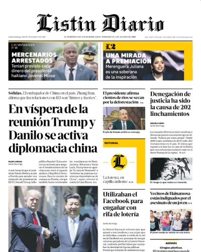 Portada Periódico Listín Diario, Jueves 21 de Marzo 2019