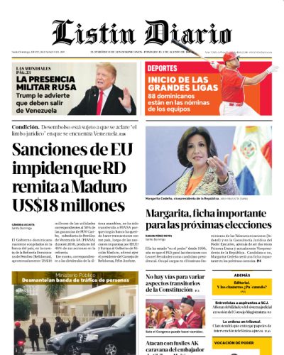 Portada Periódico Listín Diario, Jueves 28 de Marzo 2019