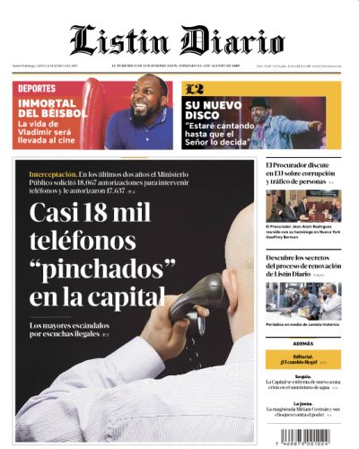 Portada Periódico Listín Diario, Lunes 11 de Marzo 2019